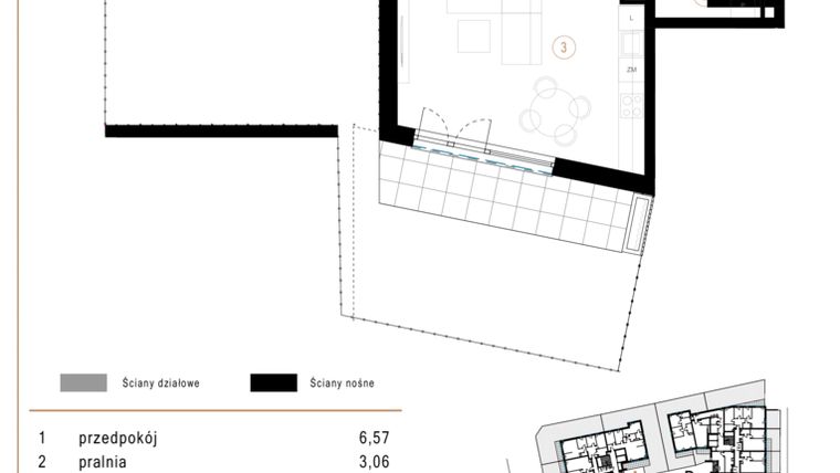 Rzut - Mieszkanie na sprzedaż 2 pokoje o powierzchni 51,43 m² - numer A02 w Osiedle Józefowska