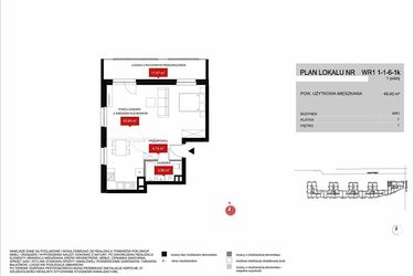 Rzut - Mieszkanie na sprzedaż 1 pokój o powierzchni 49,4 m² - numer WR1 1/1/6/1k w Przystań Reymonta