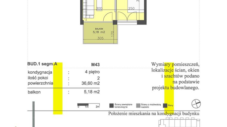 Rzut - Mieszkanie na sprzedaż 2 pokoje o powierzchni 36,6 m² - numer M43 w Apartamenty Dwa Światy etap II