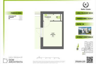 Rzut - Lokal użytkowy na sprzedaż 2 pokoje o powierzchni 14,62 m² - numer 00.U.02 w Dom Architekta