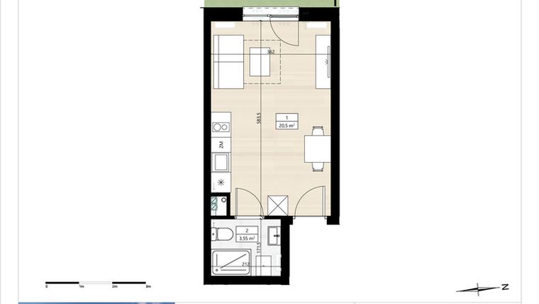 Rzut - Mieszkanie na sprzedaż 1 pokój o powierzchni 24,05 m² - numer B3/0/12 w Montano bud. B3 - apartamenty inwestycyjne