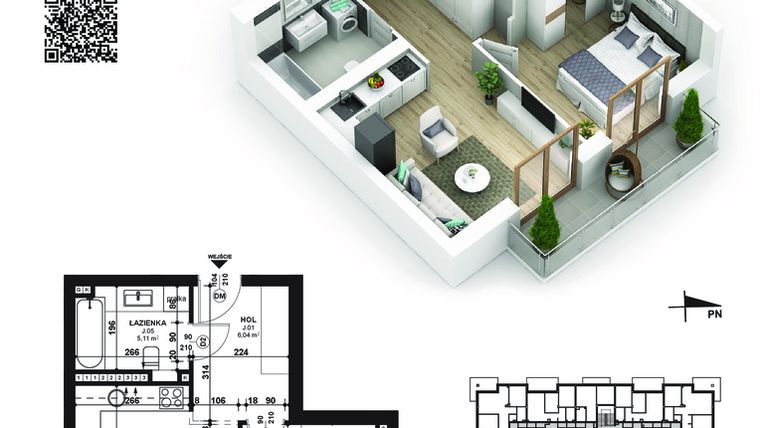 Rzut - Mieszkanie na sprzedaż 2 pokoje o powierzchni 39,44 m² - numer 55 w Piano Park etap V