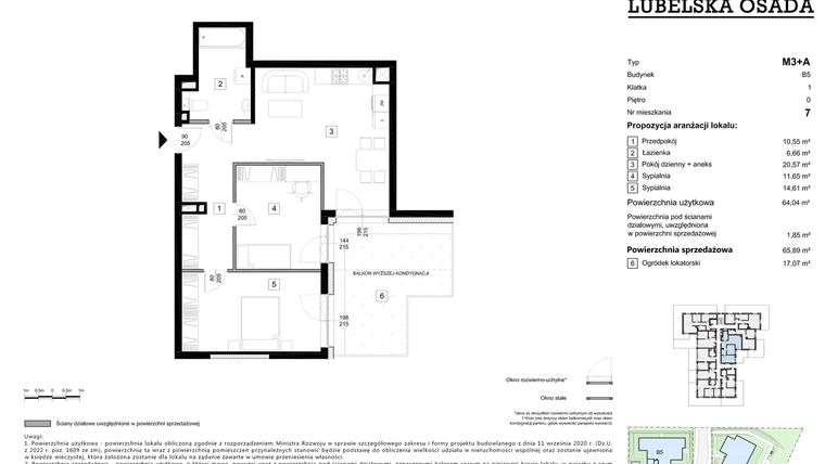 Rzut - Mieszkanie na sprzedaż 3 pokoje o powierzchni 65,89 m² - numer B5.7 w Lubelska Osada budynek B5