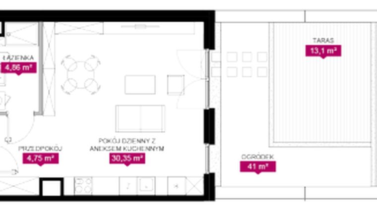 Rzut - Mieszkanie na sprzedaż 1 pokój o powierzchni 39,94 m² - numer G1.79 w Fuzja Mieszkania Loftowe