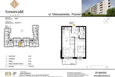 Rzut - Mieszkanie na sprzedaż 2 pokoje o powierzchni 45,43 m² - numer 8 G/7 w Grunwald Park