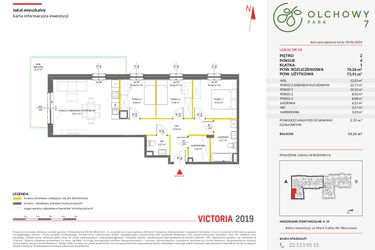 Rzut - Mieszkanie na sprzedaż 4 pokoje o powierzchni 76,26 m² - numer 34 w Olchowy Park VII