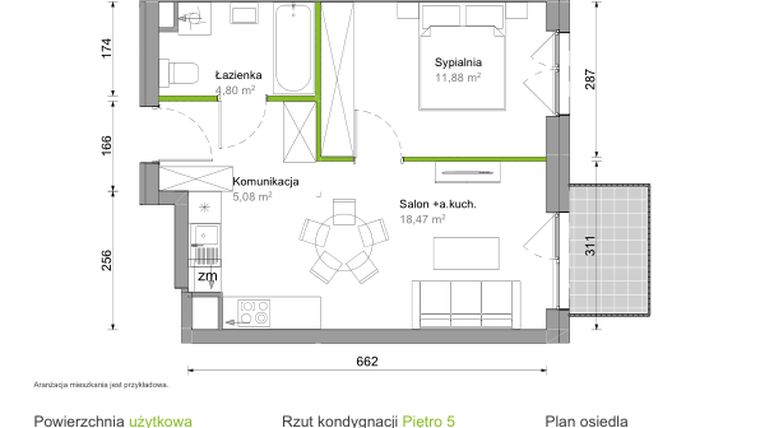 Rzut - Mieszkanie na sprzedaż 2 pokoje o powierzchni 40,23 m² - numer A.24 w Ślężna Vita