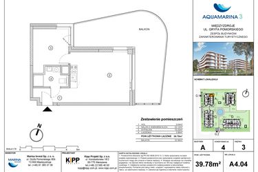 Rzut - Mieszkanie na sprzedaż 2 pokoje o powierzchni 39,78 m² - numer A4.04 w Aquamarina 3