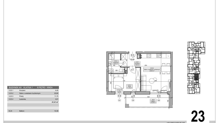 Rzut - Mieszkanie na sprzedaż 2 pokoje o powierzchni 41,41 m² - numer A.9.M.23 w Sobola Biel A9