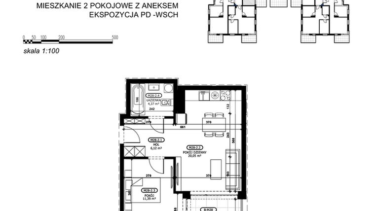 Rzut - Mieszkanie na sprzedaż 2 pokoje o powierzchni 41,93 m² - numer C2-M28 w Stacja Łódź V – etap C2