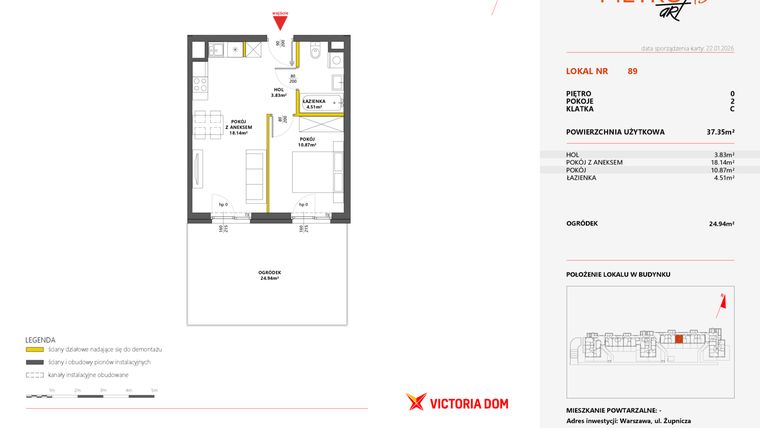 Rzut - Mieszkanie na sprzedaż 2 pokoje o powierzchni 37,41 m² - numer 89 w Metro Art 13
