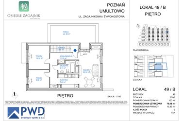 Rzut - Mieszkanie na sprzedaż 3 pokoje o powierzchni 76,09 m² - numer 49B w Osiedle Zagajnik - etap I