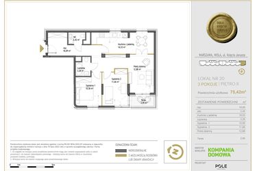 Rzut - Mieszkanie na sprzedaż 3 pokoje o powierzchni 75,42 m² - numer WKJ-LM-20 w Wola Księcia Janusza