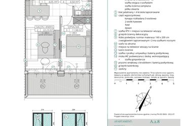 Rzut - Mieszkanie na sprzedaż 2 pokoje o powierzchni 42,84 m² - numer A.2.8 w Remedium