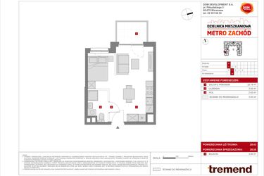 Rzut - Mieszkanie na sprzedaż 1 pokój o powierzchni 29,26 m² - numer A.14 w Dzielnica Mieszkaniowa Metro Zachód - etap 8.1