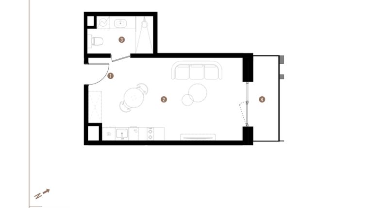 Rzut - Mieszkanie na sprzedaż 1 pokój o powierzchni 30,87 m² - numer A1.6.10 w Apartamenty Grundmanna