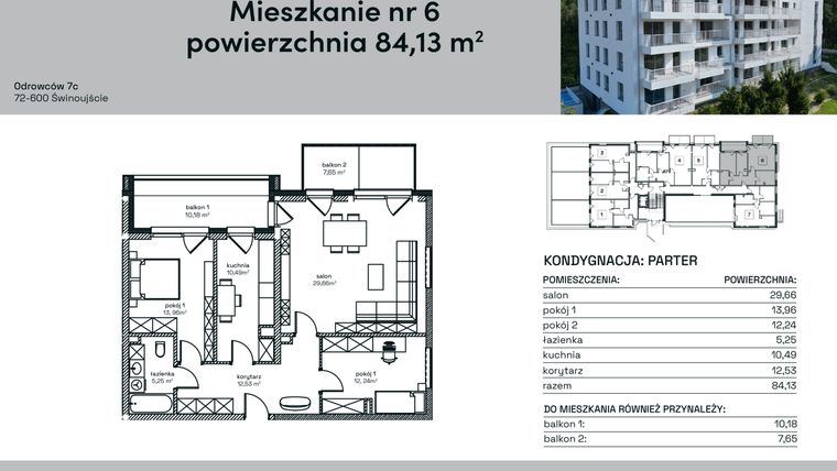 Rzut - Mieszkanie na sprzedaż 3 pokoje o powierzchni 84,13 m² - numer 6 w Odrowców 7C