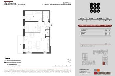 Rzut - Mieszkanie na sprzedaż 3 pokoje o powierzchni 64,05 m² - numer M.B.1.023 w CUKROWNIA