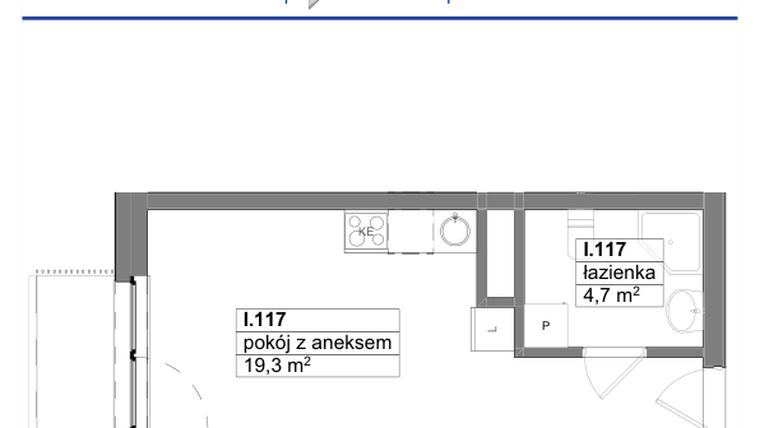 Rzut - Mieszkanie na sprzedaż 1 pokój o powierzchni 24 m² - numer 117 w Reda City etap III
