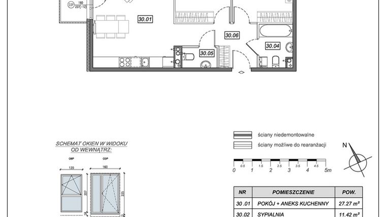 Rzut - Mieszkanie na sprzedaż 3 pokoje o powierzchni 65,02 m² - numer 5.A.30 w Nowe Południe bud. 5