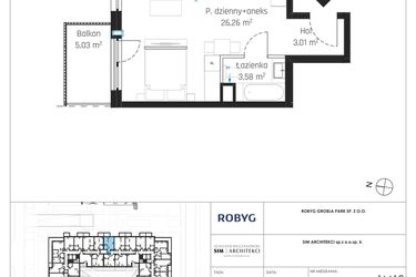 Rzut - Mieszkanie na sprzedaż 1 pokój o powierzchni 32,86 m² - numer J.1M19 w Nadmotławie Apartments etap J