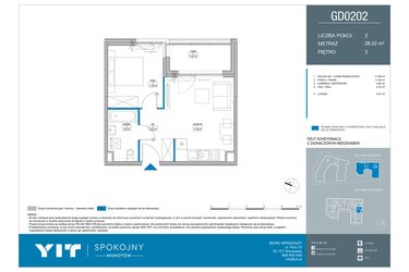 Rzut - Mieszkanie na sprzedaż 2 pokoje o powierzchni 38,22 m² - numer GD0202 w Spokojny Mokotów etap II
