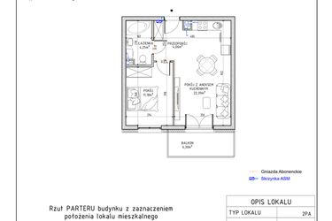 Rzut - Mieszkanie na sprzedaż 2 pokoje o powierzchni 41,88 m² - numer 27 w Harmonia bud. M3