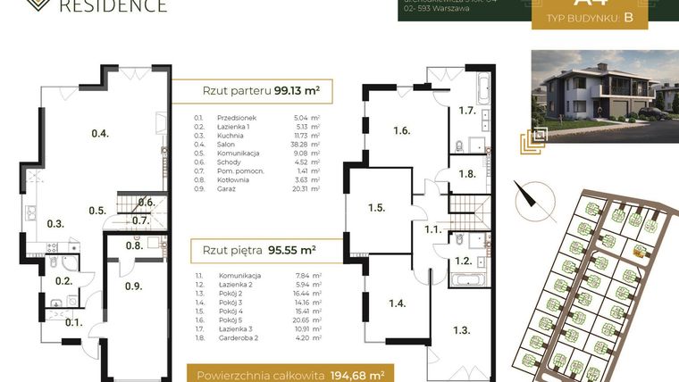 Rzut - Dom na sprzedaż 6 pokoi o powierzchni 193,73 m² - numer A.4 w Forest Residence II
