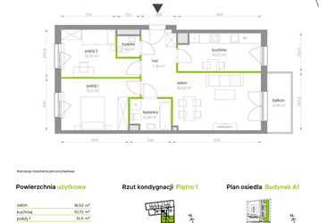 Rzut - Mieszkanie na sprzedaż 3 pokoje o powierzchni 66,54 m² - numer A1.1A7 w Bemowo Vita