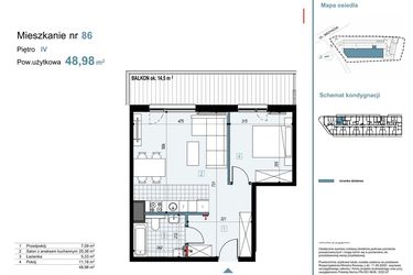 Rzut - Mieszkanie na sprzedaż 2 pokoje o powierzchni 48,98 m² - numer 86 w Medyków 32