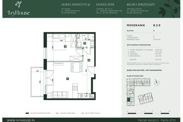 Rzut - Mieszkanie na sprzedaż 2 pokoje o powierzchni 43,32 m² - numer B.3.9 w IVY HOUSE