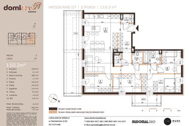 Rzut - Mieszkanie na sprzedaż 5 pokoi o powierzchni 110,2 m² - numer D7 w Domkove Widzew