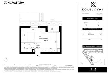 Rzut - Mieszkanie na sprzedaż 1 pokój o powierzchni 30,68 m² - numer C-01-01 w Kolejova 1