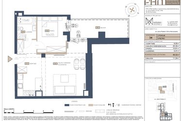 Rzut - Mieszkanie na sprzedaż 2 pokoje o powierzchni 49,32 m² - numer 34 w Apartamenty Jana Pawła 34