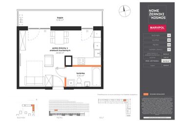 Rzut - Mieszkanie na sprzedaż 1 pokój o powierzchni 34,79 m² - numer A-04-11-K2 w Nowe Żerniki to KOSMOS