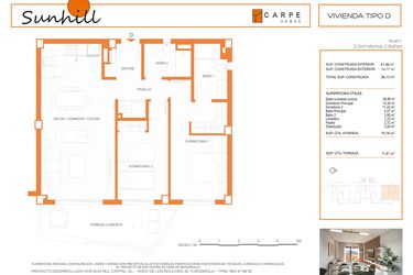 Rzut - Mieszkanie na sprzedaż 2 pokoje o powierzchni 96,13 m² - numer D1 w Sunhill
