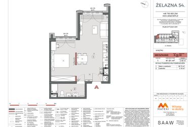 Rzut - Mieszkanie na sprzedaż 1 pokój o powierzchni 41,76 m² - numer A.08.08 w Żelazna 54