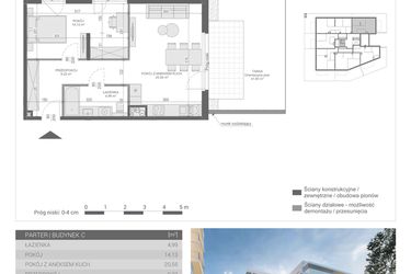 Rzut - Mieszkanie na sprzedaż 2 pokoje o powierzchni 48,89 m² - numer 6 w Unikat Apartamenty C
