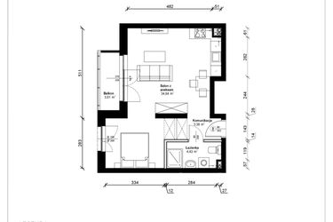 Rzut - Mieszkanie na sprzedaż 1 pokój o powierzchni 43,06 m² - numer B.1.21.1a w ATRIUM
