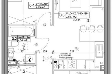 Rzut - Mieszkanie na sprzedaż 3 pokoje o powierzchni 57,39 m² - numer 73A w Osiedle Młodych etap VII
