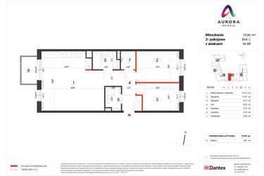 Rzut - Mieszkanie na sprzedaż 3 pokoje o powierzchni 70,9 m² - numer L-88 w Osiedle Aurora - bud. L