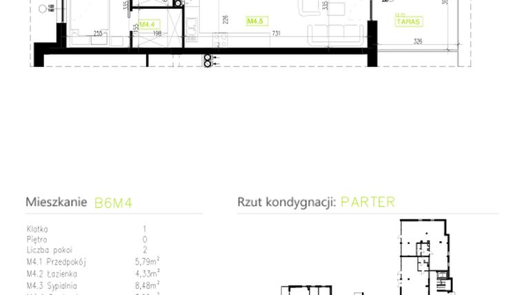 Rzut - Mieszkanie na sprzedaż 2 pokoje o powierzchni 46,15 m² - numer B6M4 w Osiedle Natura Park etap II
