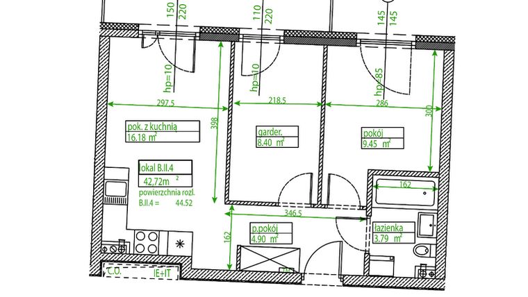 Rzut - Mieszkanie na sprzedaż 2 pokoje o powierzchni 42,67 m² - numer B.II.4 w Osiedle Opolska