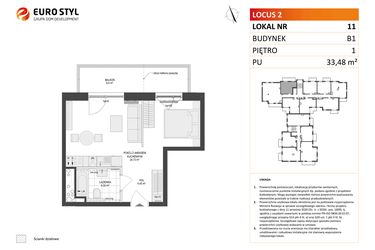 Rzut - Mieszkanie na sprzedaż 1 pokój o powierzchni 33,48 m² - numer 11 w Locus 2