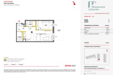 Rzut - Mieszkanie na sprzedaż 2 pokoje o powierzchni 45,94 m² - numer 66 w Miasteczko Julianów
