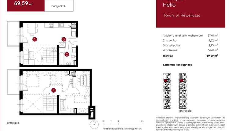 Rzut - Mieszkanie na sprzedaż 1 pokój o powierzchni 70,01 m² - numer 3.B.2.10 w Murapol Helio