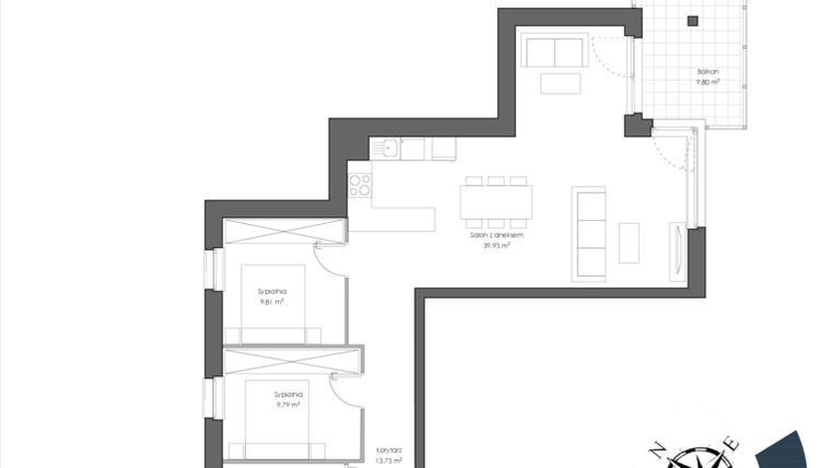 Rzut - Mieszkanie na sprzedaż 3 pokoje o powierzchni 78,97 m² - numer H.201 w Nautica Resort etap III