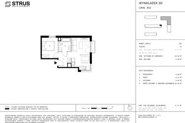 Rzut - Mieszkanie na sprzedaż 2 pokoje o powierzchni 34,59 m² - numer B12.6 w Wynalazek 3A