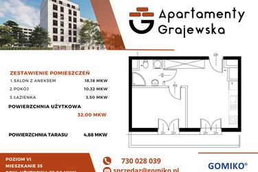 Rzut - Mieszkanie na sprzedaż 2 pokoje o powierzchni 32 m² - numer 35 w Apartamenty Grajewska