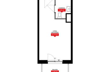 Rzut - Mieszkanie na sprzedaż 1 pokój o powierzchni 25,43 m² - numer A2 227LU w 29L - Apartamenty inwestycyjne